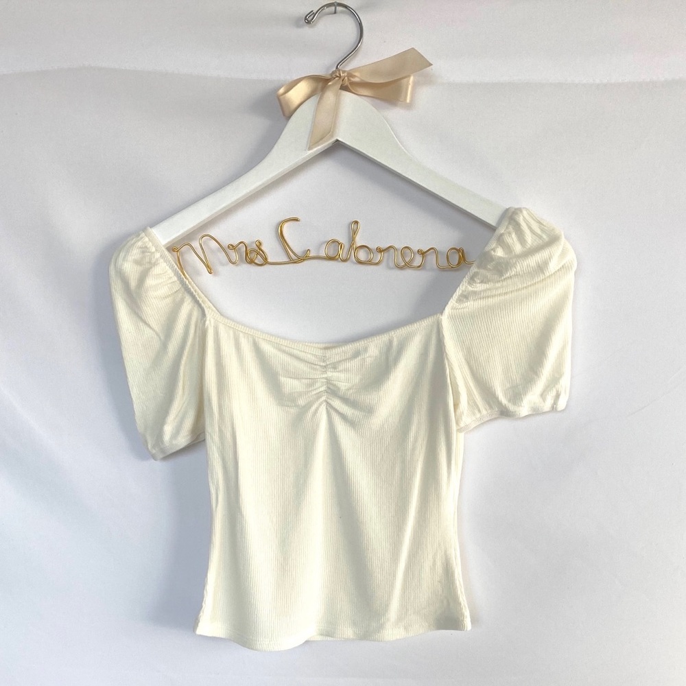🦋3/$30 Cream Puffed sleeve Crop Top - Picture 2 of 5